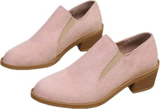 Generic Womens Fashion Ankle Boots Almond Toe Low Block Heel Wide Calf Slip On Casual Winter Shoes (7.5,Pink)