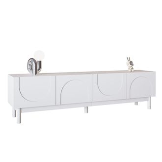 STILVORA Mobile Tv Con 4 Ante E 2 Ripiani, Frontali Ondulati Senza Maniglie, In Mdf, Bianco, 169&times;34&times;45,5 Cm