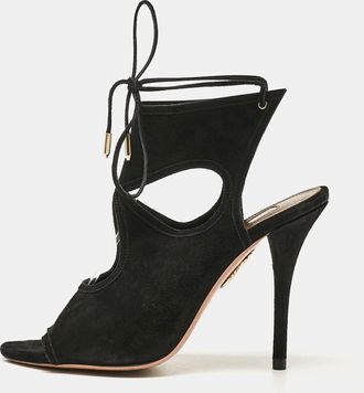 Aquazzura Black Suede Sexy Thing Ankle Strap Sandals