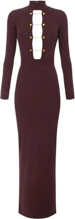 Elisabetta Franchi Viscose Knit Dress with Jewel Cufflinks - Dames - Maxi kleedjes - Bruin - M - Kleedjes