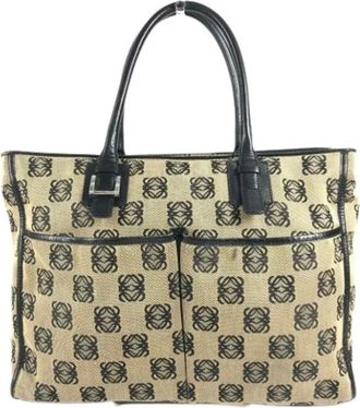 Loewe Pre-owned Tote Bags, female, Beige, Size: ONE SIZE Pre-owned Canvas Tote Bag