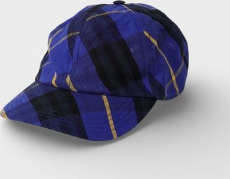 Burberry Mens Burberry Linen Check Baseball Cap Blue - Size: S