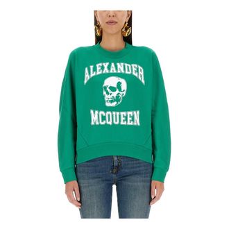 Alexander McQueen Alexander McQueen, Sweatshirts, female, Green, Size: 2XS Varsity Skull Sweatshirt