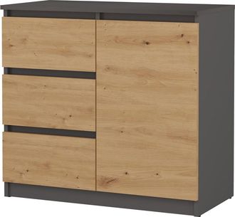 OEM C&oacute;moda Moderna De Roble Antracita Estilo Artesanal - 1 Puerta, 3 Cajones, Dise&ntilde;o Universal, Dormitorio, Sala De Estar, Habitaci&oacute;n Infantil