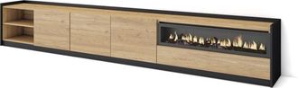 Skraut Home Skraut Home - Mueble TV, Televisión, Muebles de salón, almacenaje, 310x50x37 cm, Para TV hasta 80, Chimenea eléctrica, Estilo Moderno, Roble y negro