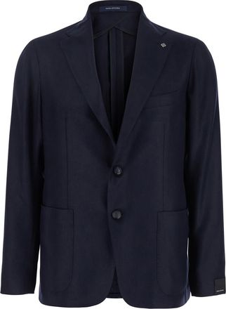 Tagliatore montecarlo Blue Single-breasted Jacket With Notched Revers In Silk Man