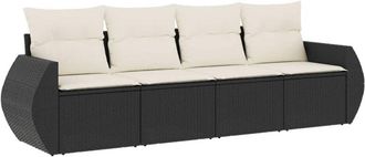 vidaXL Juego De Sof&aacute;s Jard&iacute;n 4 Pzas Con Cojines Rat&aacute;n Sint&eacute;tico Negro Vidaxl