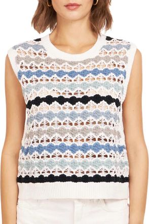 Autumn Cashmere Multi Pointelle Cropped Tabard Vest In Blue/white