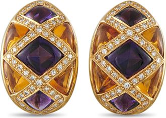 Luxury Bazaar 18K Yellow Gold 1.0ct Diamond, Citrine and Amethyst Earrings MF02-060226