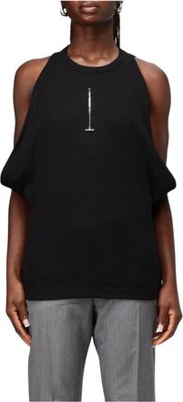 Alexander McQueen Tops, Dames, Zwart, S, Katoen, Zwarte Geribbelde Mouwloze Top