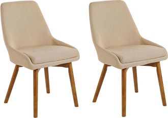Beliani Beliani - Conjunto De 2 Sillas De Comedor Beige Tela De Poli&eacute;ster Con Patas De Madera Maciza Oscura Asiento Acolchado Melfort