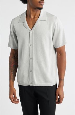 Open Edit Camp Short Sleeve Button Up Sweater in Grey Violet at Nordstrom, Size Xx-Large