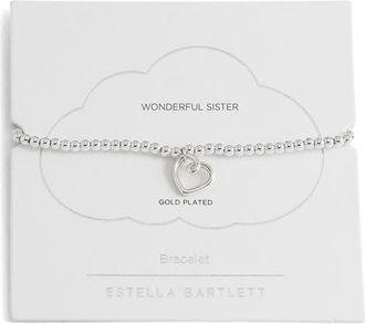 Estella Bartlett Heart Beaded Stretch Bracelet in Silver at Nordstrom