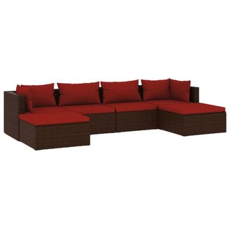vidaXL Set Muebles De Jard&iacute;n 6 Piezas Y Cojines Rat&aacute;n Sint&eacute;tico Marr&oacute;n Vidaxl