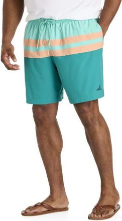 Nautica Big & Tall Colorblocked Striped Board Shorts in Poolsdaqua at Nordstrom, Size 3X Big
