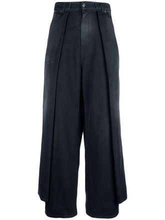 Balenciaga pleat-detailed wide-leg jeans - unisex - Polyester/Cotton/Cotton - M - Black