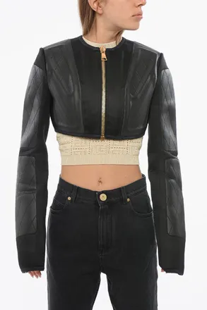 Balmain Technical Fabric Crop Jacket with Gold Zip Balmain