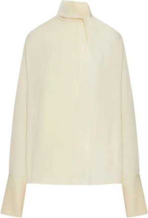 Tom Ford Washed Silk Georgette Lange Mouw Blouse - Dames - Blouses - Beige - S - Leer - Overhemden