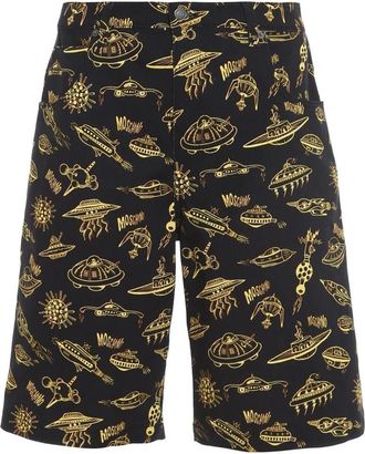 Moschino Spaceship Print Stretch Shorts - Heren - Korte Broeken - Zwart - XL - Katoen - Korte Broeken