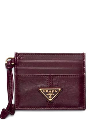 Prada logo-plaque card holder - women - CALFSKIN - One Size - Red