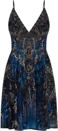 Camilla Zijden V-hals Mini Jurk Kristal Versiering - Dames - Korte kleedjes - Veelkleurig - XS - Kleedjes