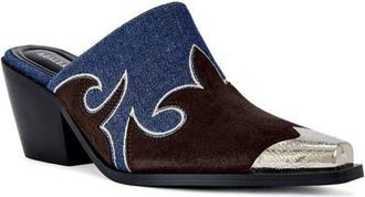 Azalea Wang Cecily Western Mule in Blue/Brown at Nordstrom, Size 8.5