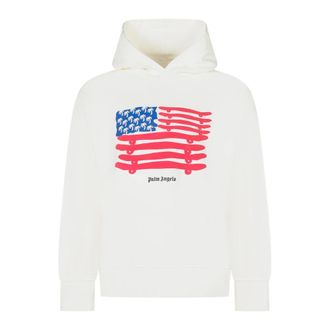 Palm Angels Flag Graphic Hoodie - male - Palm Angels - Kids Sweatshirts - White - 12 Y - Kids