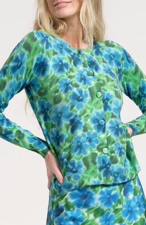 Isaac Mizrahi New York Floral Print Cardigan in Green Multi at Nordstrom, Size X-Large