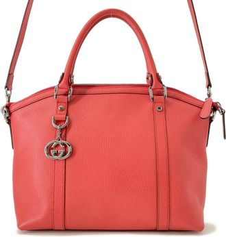 Gucci Red Brown Leather Shoulder Bag Tote Bag (Pre-Owned)