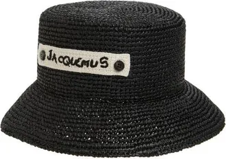 Jacquemus Le Bob Plage Raffia Bucket Hat in Black 990 at Nordstrom, Size 56