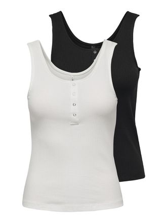 Only Ripptanktop ONLY ONLSIMPLE LIFE S/L BUTTON TOP JRS CS 2PK, Damen, Gr. XL (42), schwarz (cloud dancer pack:schwarz), Single Jersey, Obermaterial: 92% B