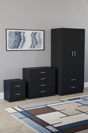 Home Discount Vida Designs Riano 3-Piece Set with 2-Drawer Bedside Chest & Wardrobe in Black