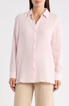 Eileen Fisher Easy Classic Organic Cotton Button-Up Shirt in Crisp Pink at Nordstrom Rack, Size Xx-Small