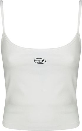 Diesel Geribbelde Top met Metalen Ovaal D - Dames - Tops zonder mouwen - Wit - M - Katoen - Tops