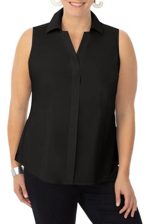 Foxcroft Taylor Non-Iron Sleeveless Button-Up Shirt in Black at Nordstrom, Size 14W