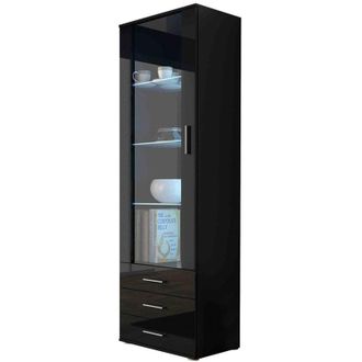 Mirjan24 Mobilier1 - Estanter&iacute;a Tornola 102, Negro + Negro Brillante, Cerrable, Con Cajones, Con Puertas, Vidrio, Aglomerado Laminado, N&uacute;mero De Puertas: 0, N&uacute;