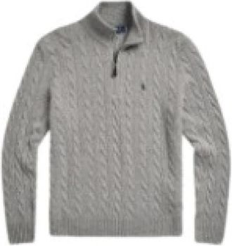 Polo Ralph Lauren Pullover van Katoen met Kabelsteek - Heren - Ronde hals truien - Grijs - S - Katoen - Truien & Vesten