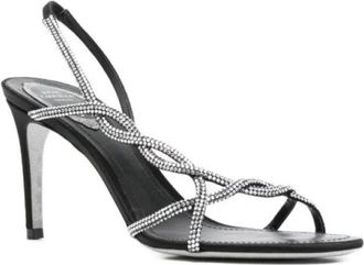 Rene Caovilla Sandalen met open teen en bandjes - Dames - Sandalen met hakken - Zwart - 41 EU - Leer - Schoenen