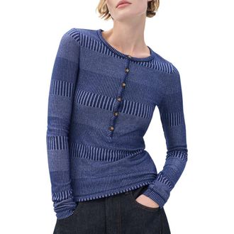 Rag & Bone The Knit Two-Tone Rib Henley in Blue at Nordstrom, Size Xx-Small