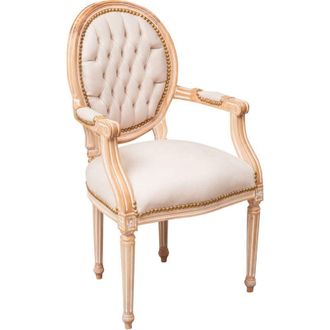 Biscottini International Biscottini - Wooden Kitchen chair Dining Chair 57x100x59cm Upholstered Chair with Armrests Bedroom Armchair Solid Wood and fabric Chair