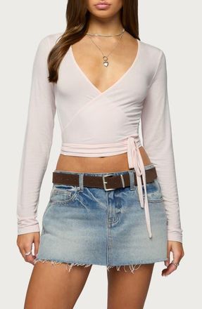 Edikted Malenna Wrap Crop Top in Light-Pink at Nordstrom, Size X-Large