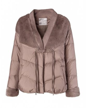 Linda Richards Down Jacket W/ Fur In Taupe