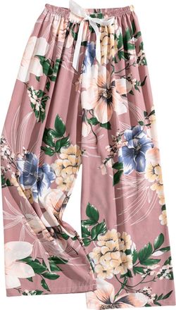 Generic Womens Pajama Bottoms Drawstring Elastic Waist Cropped Trousers Floral Printed Wide Leg Lounge Pants Casual Loose Fit Comfortable Sleep Pants for All 