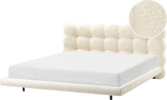 Beliani Beliani - Cama De Boucl&eacute; Con Cabecero Con Capiton&eacute; 180 X 200 Cm Somier De L&aacute;minas Patas De Metal Blanco Crema Soulisse