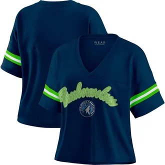 WEAR by Erin Andrews Womens WEAR by Erin Andrews Navy Minnesota Timberwolves Plus Size Color Block Boxy V-Neck T-Shirt at Nordstrom, Size 2X