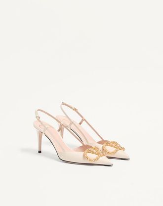 Valentino Garavani D&eacute;collet&eacute; Slingback Vlogo Signature In Vitello Con Logo Gioiello 80Mm Donna AVORIO 35.5