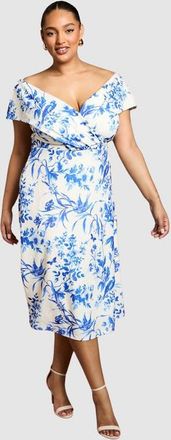 Coast Plus Bardot Printed Wrap Midi Dress in Ivory at Nordstrom, Size 14