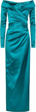 Talbot Runhof Off-the-shoulder Gathered Satin Maxi Dress - Aqua - 42 (UK16 / XL)
