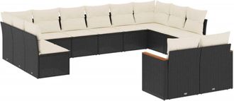 vidaXL Set De Sof&aacute;s De Jard&iacute;n 12 Piezas Cojines Rat&aacute;n Sint&eacute;tico Negro Vidaxl