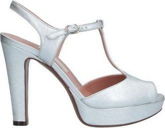 L'autre Chose Light Blue Leather Sandals for Women with Buckle and Square Heel